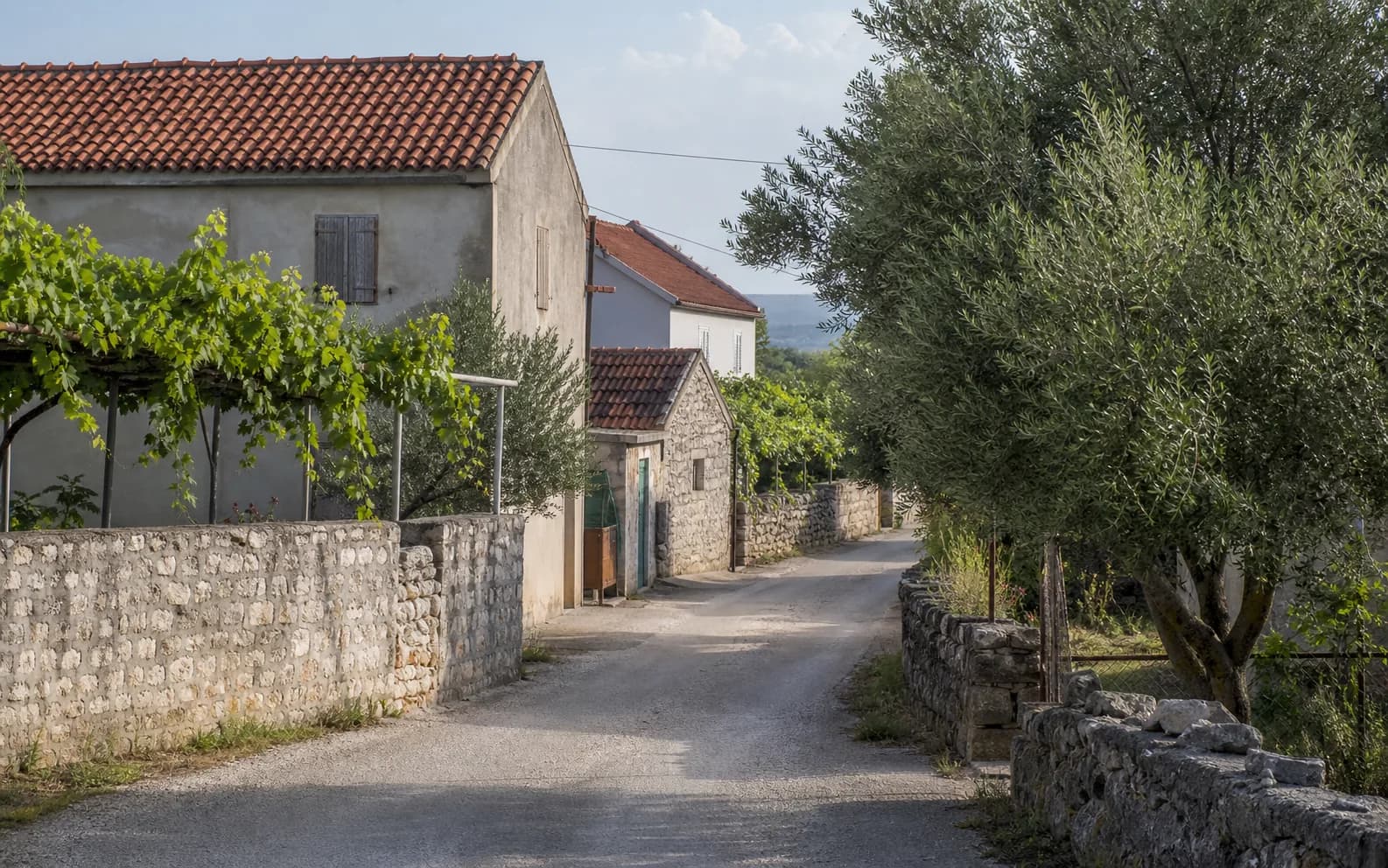 Illustratives Foto für Gornje Biljane, Benkovac: ruhige Dorfstraße mit natürlichen Steindetails.