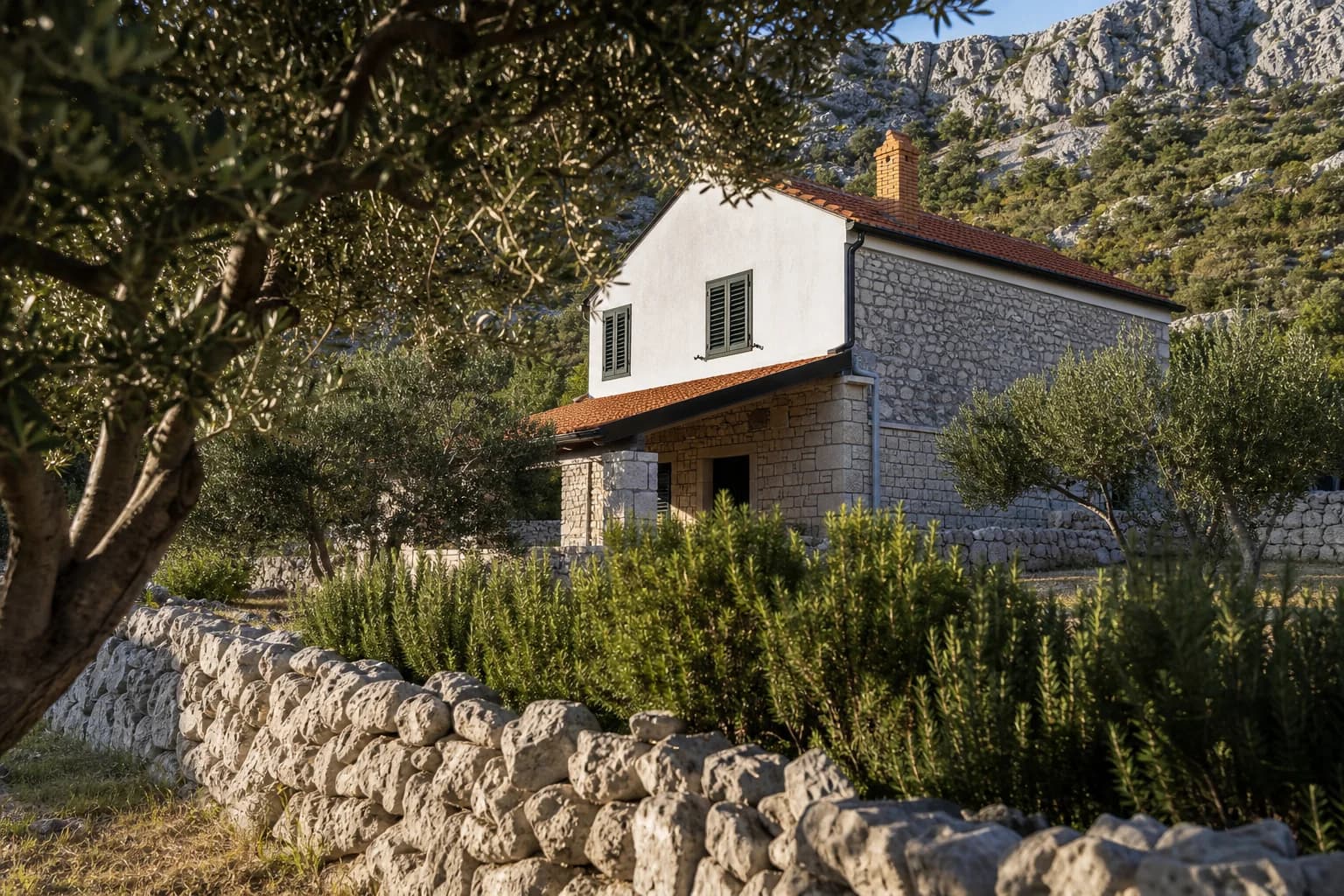 Illustrative photo for Maslenica, Jasenice: a home set within a rocky Mediterranean setting.