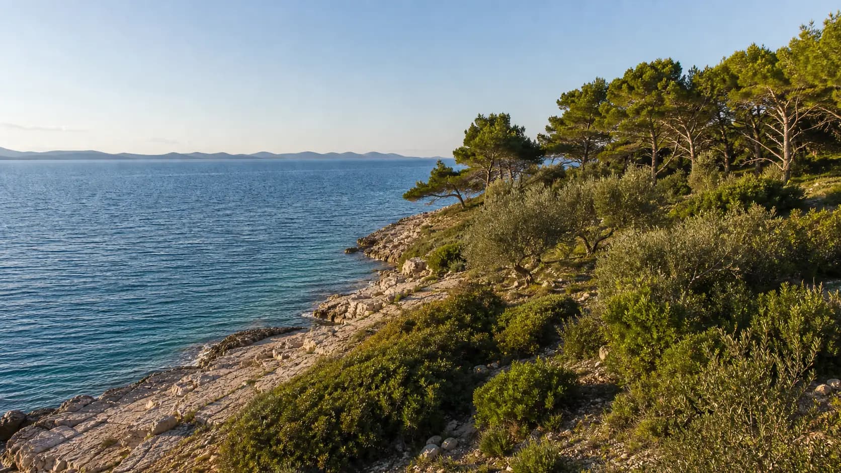 Illustratives Foto für Ošljak, Preko: weiter Blick auf eine Insellandschaft.