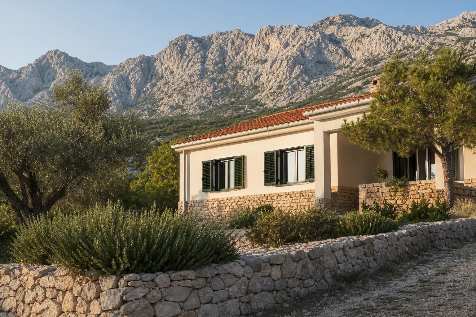 Ilustrativna fotografija za Tribanj, Starigrad: kuća uklopljena u kamenito mediteransko okruženje.