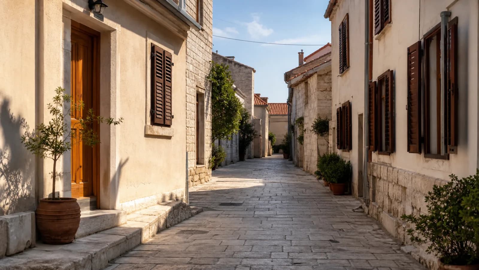 Ilustrativna kamena ulica s mediteranskim škurama na području Sukošana.