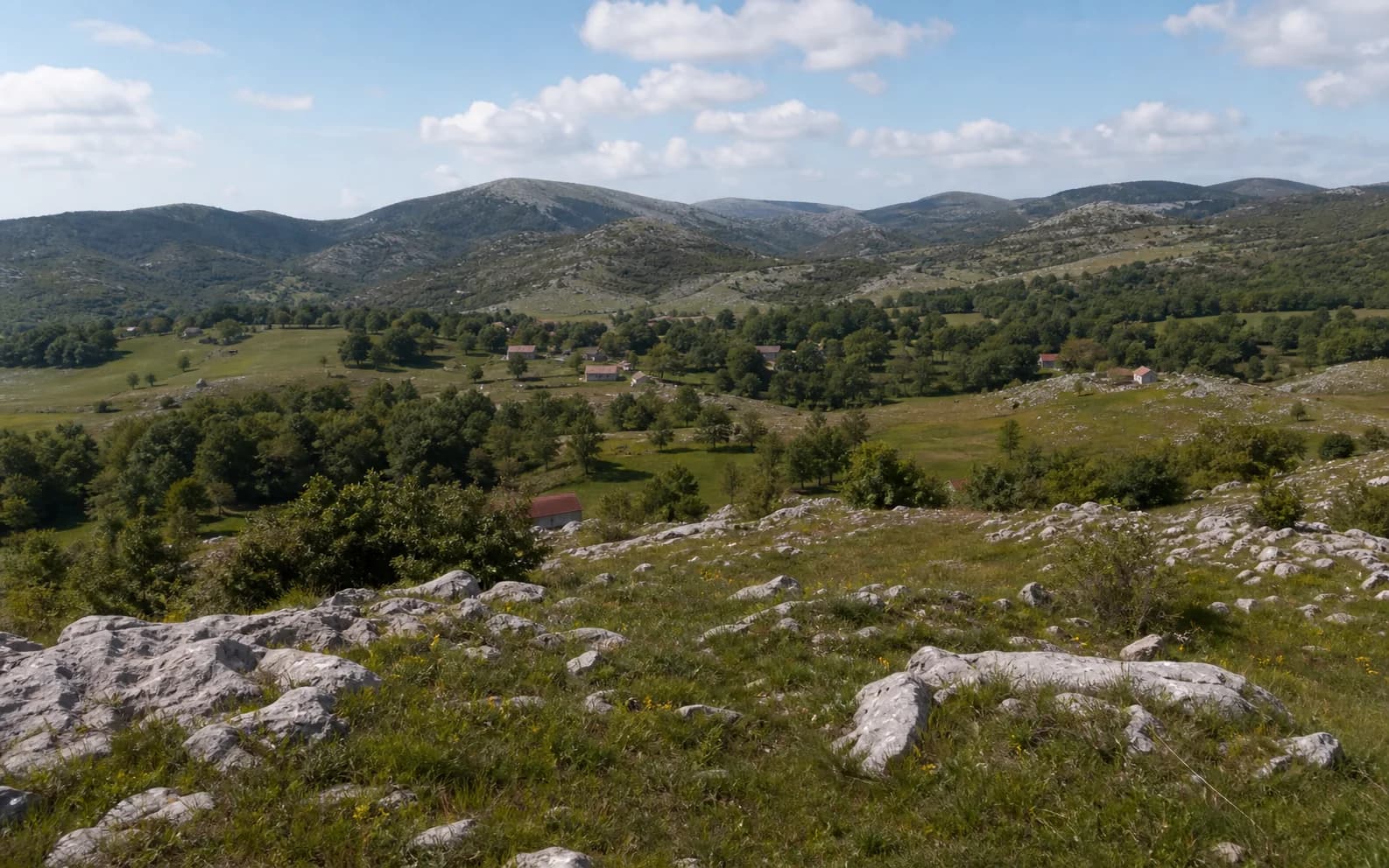 Illustratives Foto für Drenovac Osredački, Gračac: weiter Blick auf eine offene Hochlandlandschaft.