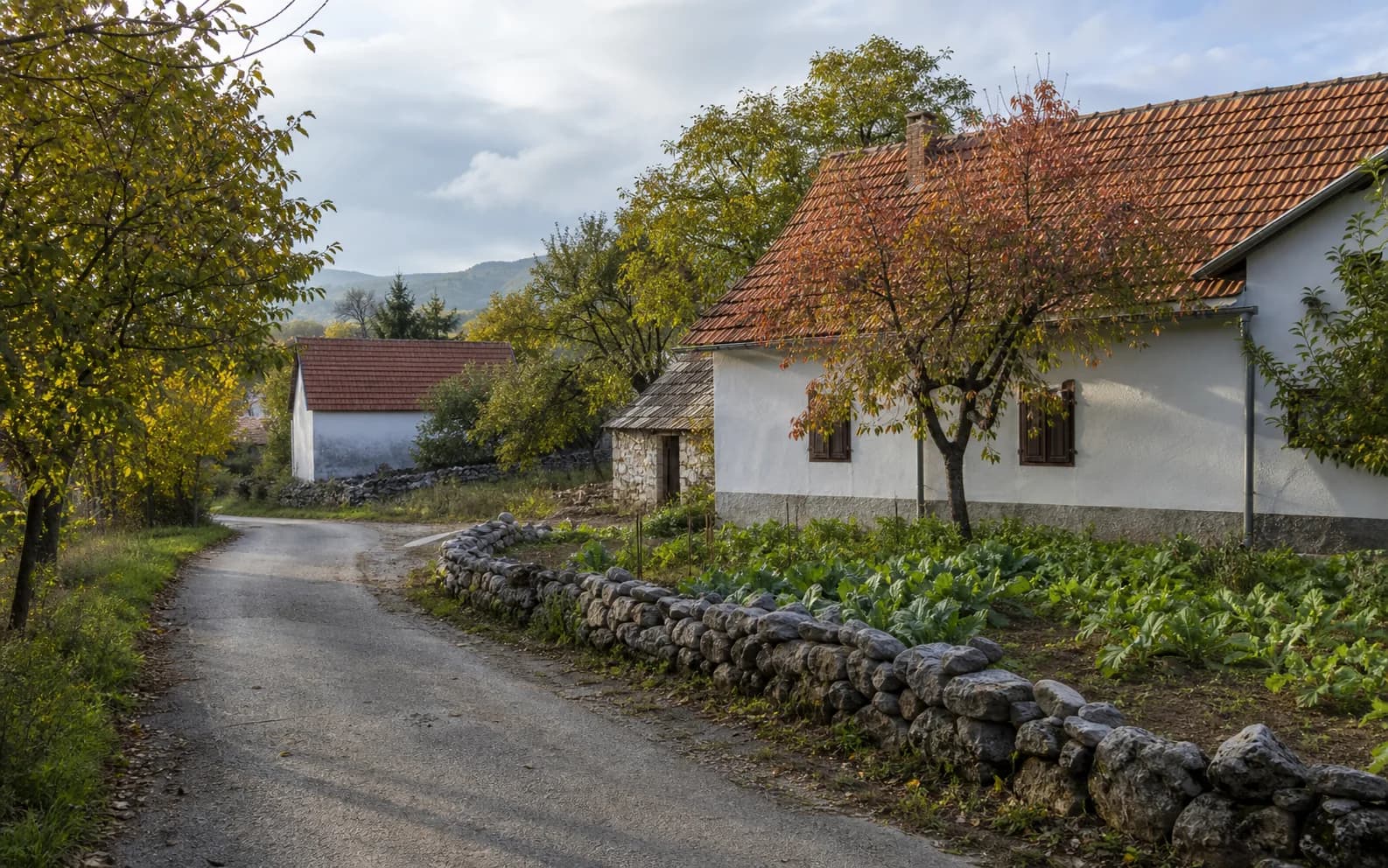 Ilustrativna fotografija za Prljevo, Gračac: mirna ulica naselja u brdskom okruženju.