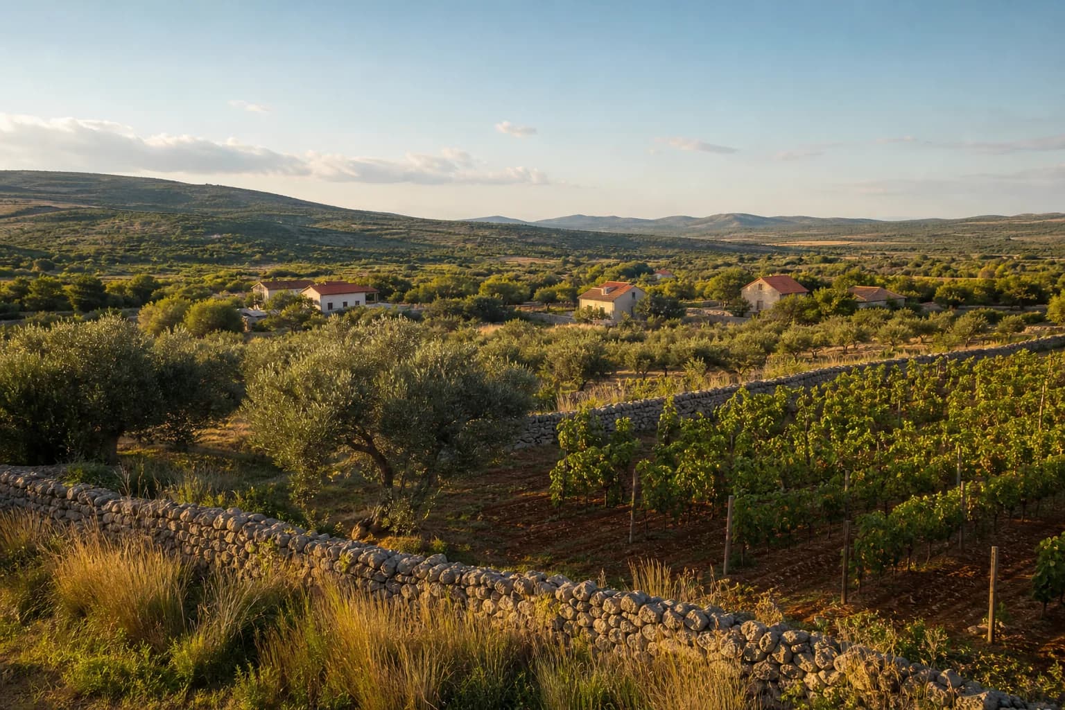 Illustrative photo for Donja Jagodnja, Polača: a wide view of an open Dalmatian hinterland landscape.