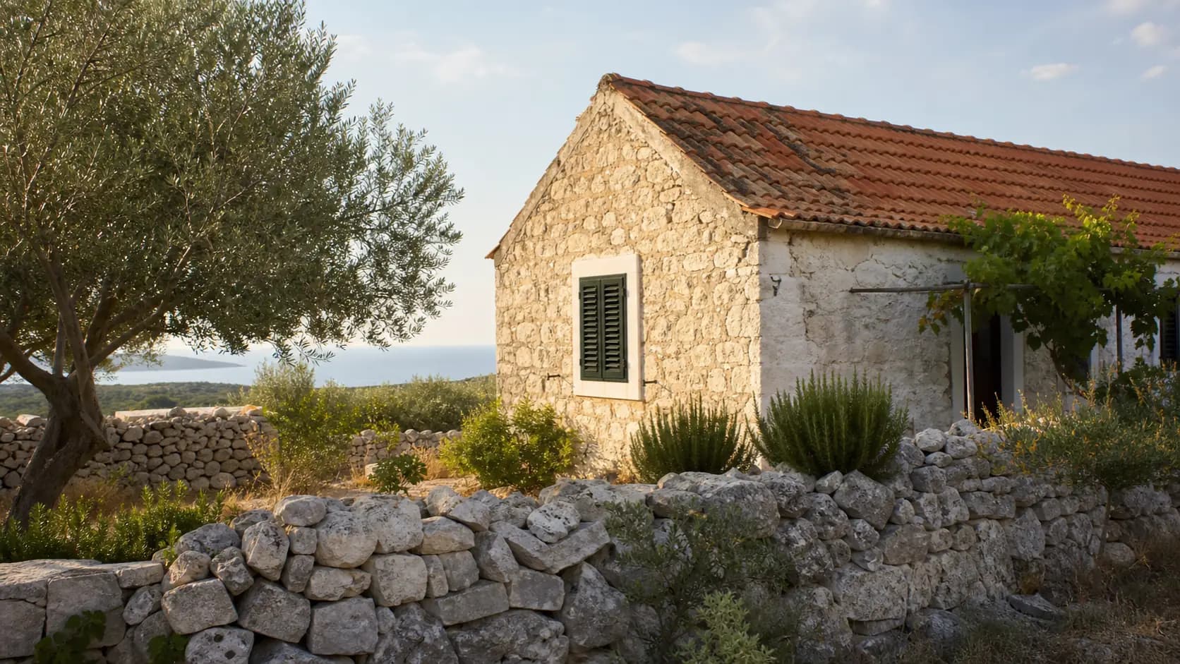 Illustratives Foto für Rivanj, Preko: Wohnaußenansicht in mediterranem Inselumfeld.
