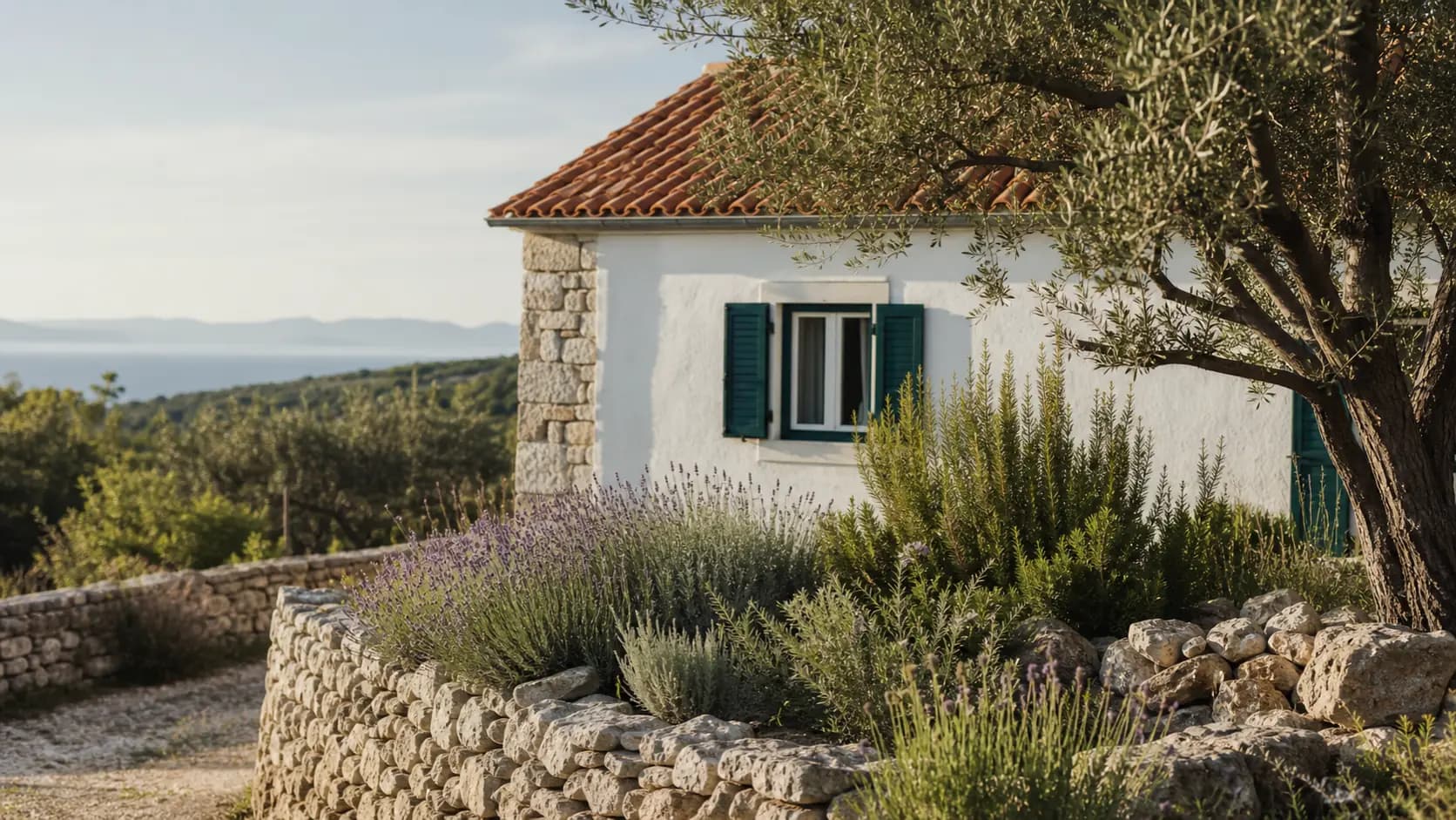 Illustrative photo for Sutomišćica, Preko: a residential exterior in an island Mediterranean setting.