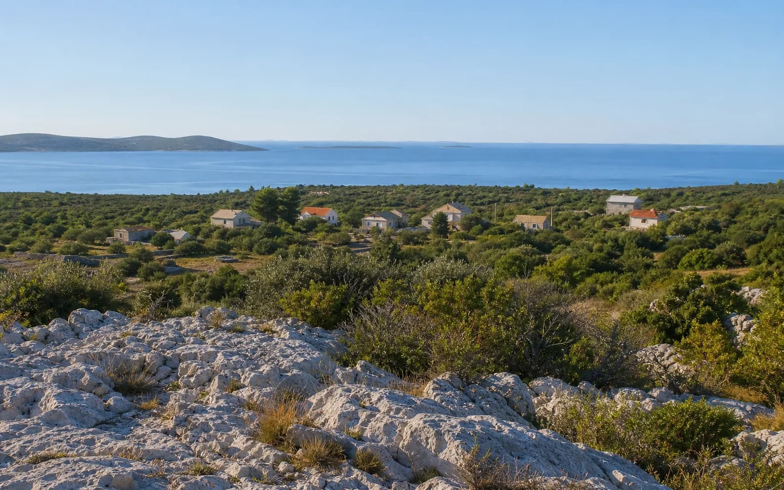 Illustrative photo for Brgulje, Zadar: a wide view of an island landscape.