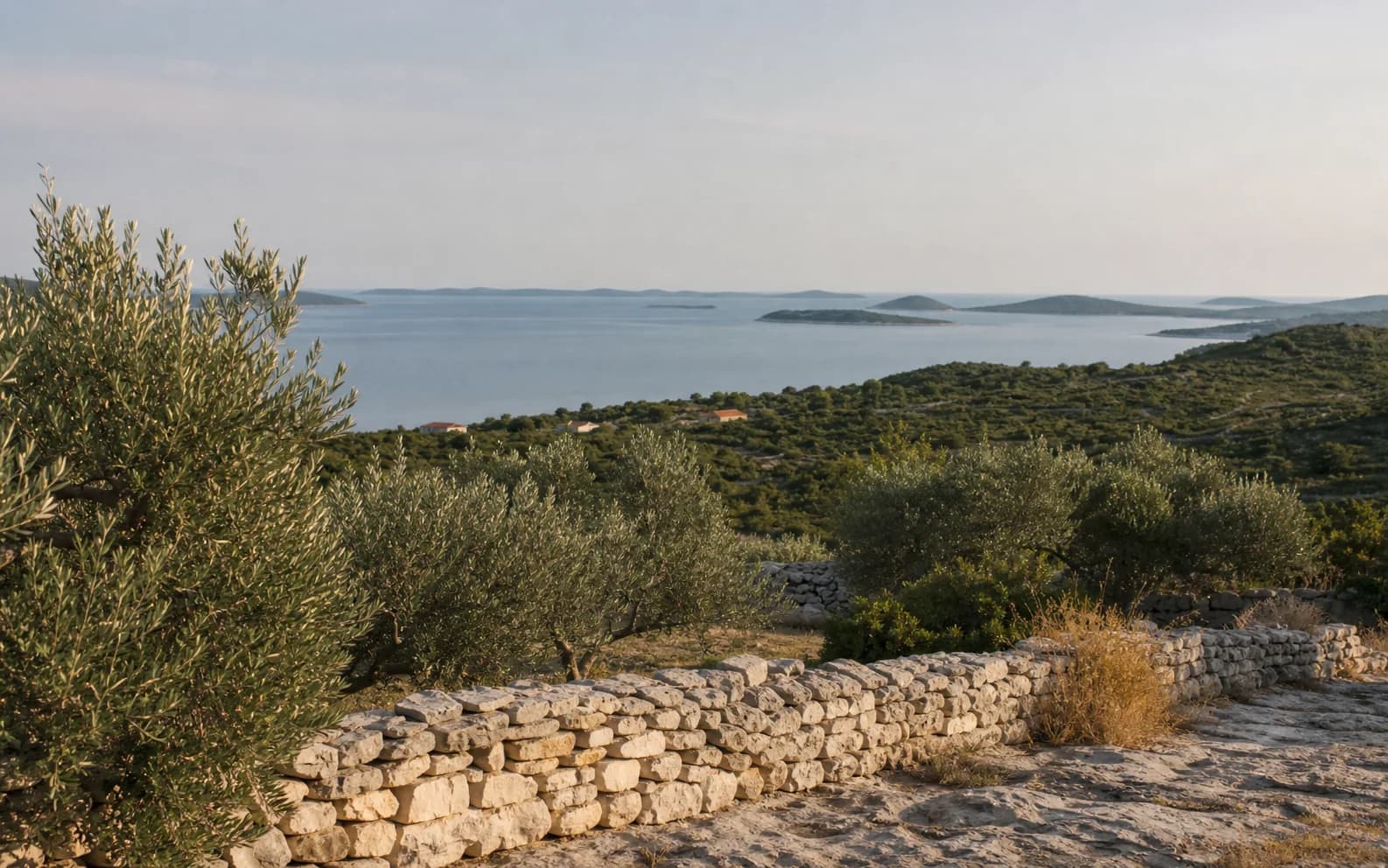 Illustratives Foto für Mali Iž, Zadar: weiter Blick auf eine Insellandschaft.