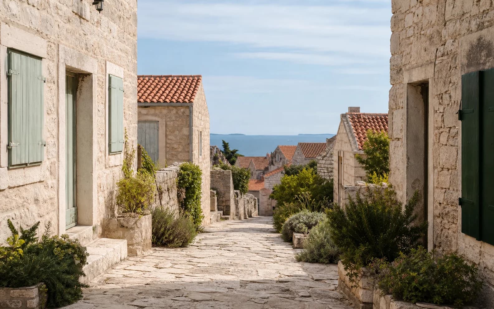 Ilustrativna fotografija za Premuda, Zadar: mirna ulica među kamenim kućama.